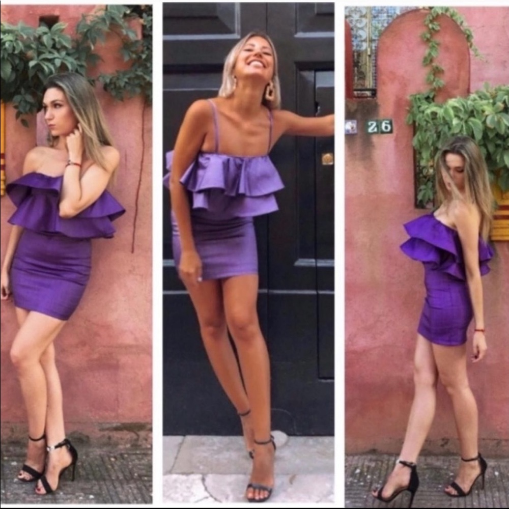 ZARA PURPLE RUFFLE DRESS - Picture 5 of 10